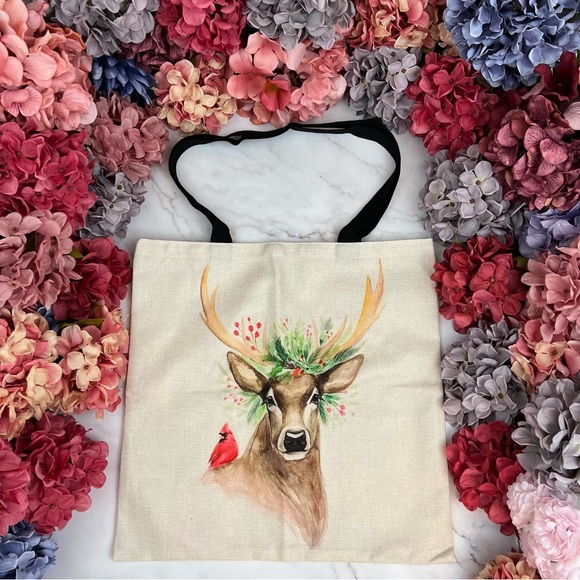 Eco-Friendly Folding Majestic Six Point Buck with Flowers Tote Bag - Picture 2 of 15
